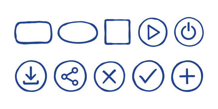 basic interface shape and essential media button navigation doodle icon set vector illustration