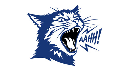 Obraz premium Fierce Wildcat Roaring Aggressively with AAHH Text - Blue and White