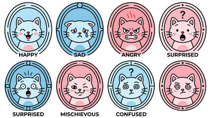 Obraz premium Cute Cat Emotions Collection: Happy, Sad, Angry, Surprised, Mischievous, Confused
