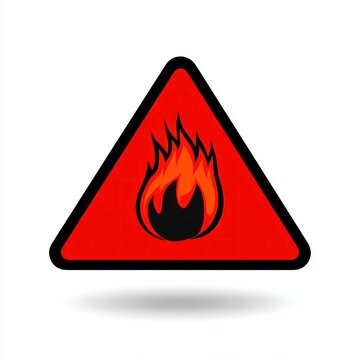 red triangular warning sign with black border and stylized orange flame icon conveying danger and urgency