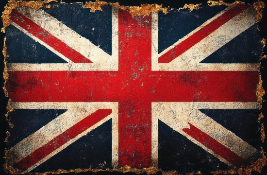 worn and weathered british flag with torn burnt edges and grunge texture conveying nostalgic rugged pride