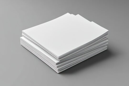 neat stack of blank white paper sheets on a gray surface, minimal and calm, conveying simplicity and readiness