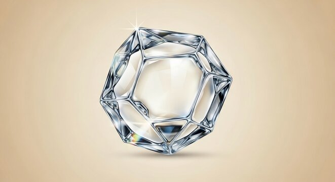 Abstract crystalline sphere with geometric facets on a beige background.