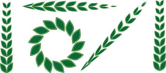  Wheat stalk ornament collection, green vector illustration on white background  © ANAWARA