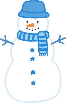 Cute cartoon snowman wearing blue hat and striped scarf vector illustration