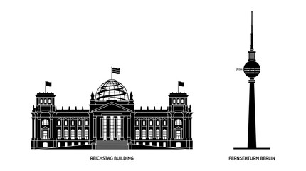 Reichstag Building and Fernsehturm Berlin Silhouette Icons © Ting