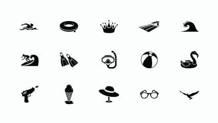 Minimalist black and white icon set showcasing diverse lifestyle and recreational activities for branding © Sourav Bairagi