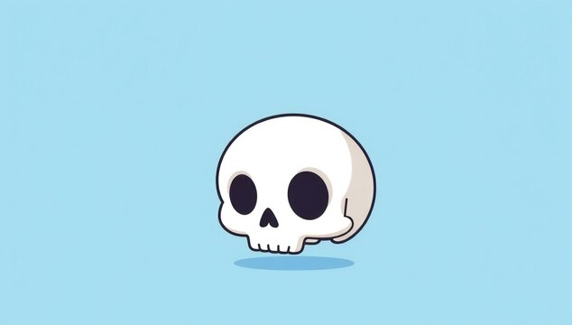 A cartoon skull with large eyes and a simple design on a light blue background