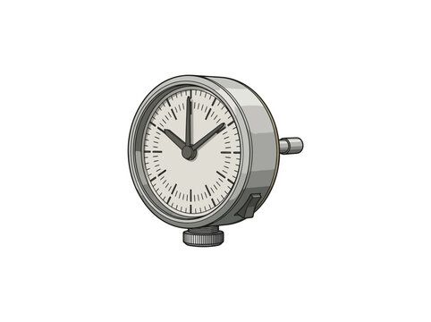 Silver Mechanical Darkroom Timer With A Circular White Dial, Precise Markings, And A Functional Side Lever For Photography Use, Illustration Vector Illustration