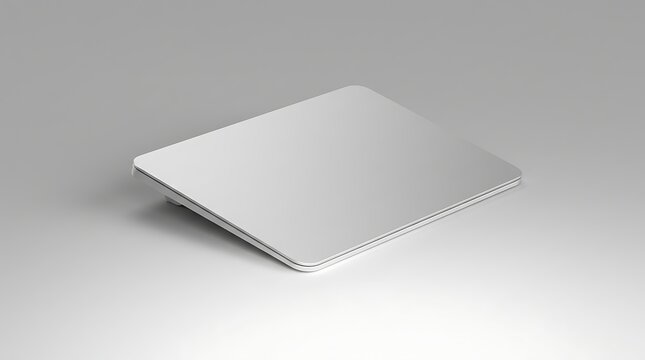 Modern silver wireless trackpad for computer navigation on gray background
