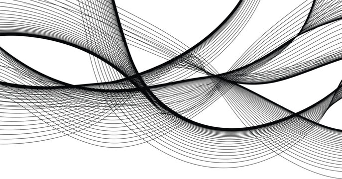 Mathematical curve pattern, abstract line art, parametric waveform design, black symmetrical flow, algorithmic geometry, particle motion graphic, dynamic visual structure.