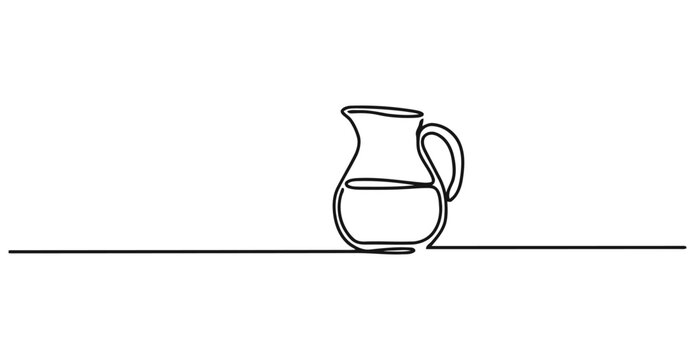 Single line art drawing of a water pitcher with beverage container minimalist household