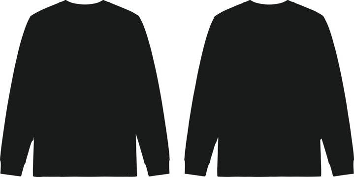 Black long sleeve t-shirt mockup template featuring front and back view isolated on white background apparel design vector illustration