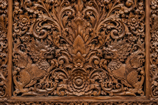 Intricate Balinese Wood Carving Decorative Background