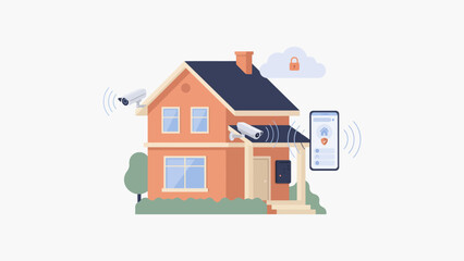 Fototapeta premium Modern Home Security System with Surveillance Cameras and Mobile Monitoring App for Enhanced Protection and Peace of Mind