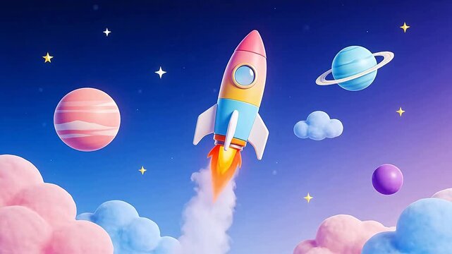 Colorful rocket flying in space