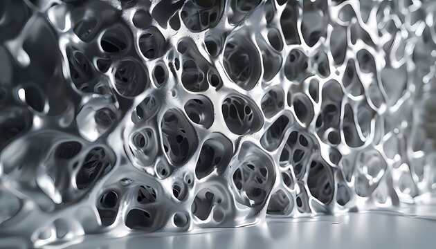 Modern stabilized aluminum foam metallic texture with porous geometric structure
