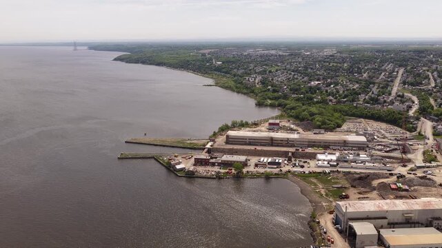 Aerial view of Quebec City and Levis straddling the St Laurence River