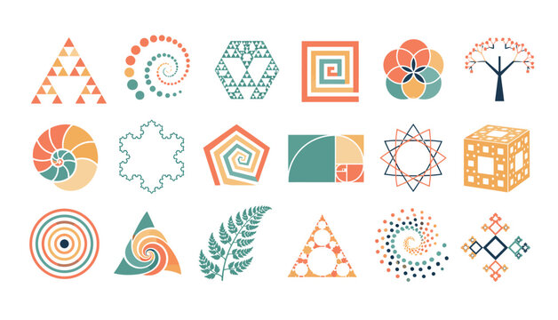 Geometric shapes and symbols.