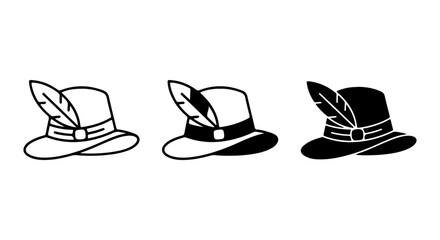 Obraz premium Feathered Hat Icons, Oktoberfest Hat Vector Set, Bavarian Style Headwear Collection