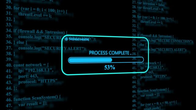 Digital progress bar loading on blue programming code background, for software development, and cyber security concepts