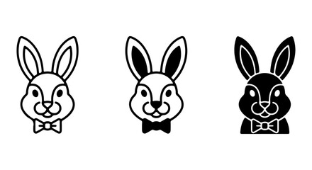 Fototapeta premium Cute Bunny Icons Set, Simple Rabbit Faces Collection, Black and White Vector Graphics for Easter and Spring