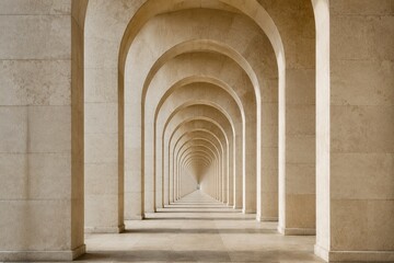 Obraz premium receding. Endless architectural arcade with identical arched structures receding into the distance. real-estate listings.