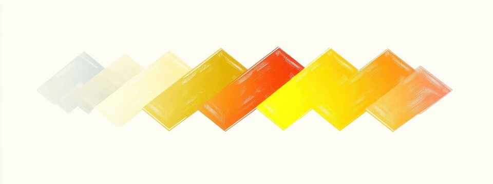 horizontal row of overlapping painted slanted diamond chevrons in pale blue, yellow and orange on white conveying warm energetic optimism