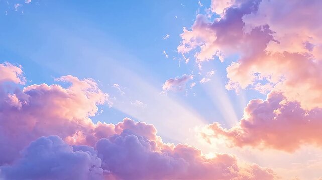 Colorful sky with clouds and sun rays