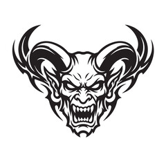 Fototapeta premium Aggressive Demon Head Illustration with Large Horns.