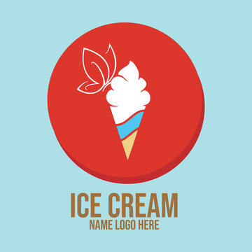 Cute Summer Ice Cream Logo with Butterfly Wings Concept for Dessert Shop Branding