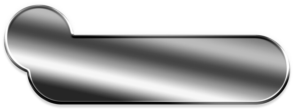Side handle pill button with 3d silver chrome metallic glossy reflective polished for learn more read more discover explore find out try now cta on transparent background