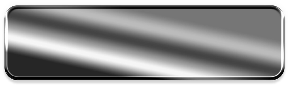 Rectangle bar button with chrome silver 3d metallic shiny glossy high gloss for cta call to action buy now shop now click here web button frame on transparent background