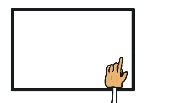 The hand-shaped pointer moves towards the screen and presses its finger on the surface, activating something.