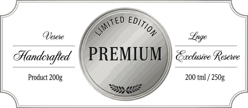 Premium silver label is presented as a sophisticated emblem for artisanal goods and luxury products.