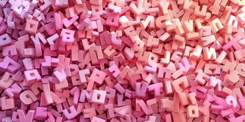 Fototapeta premium scattered pastel pink three-dimensional alphabet letters piled in a playful chaotic arrangement, cheerful whimsical mood