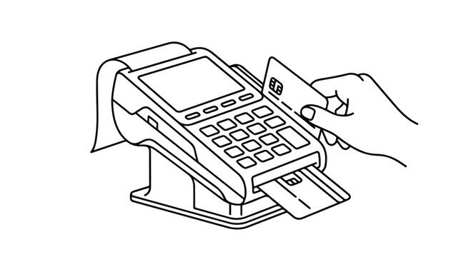 Hand Inserting Credit Card into Payment Terminal, POS Machine Transaction, Financial Technology Vector Illustration