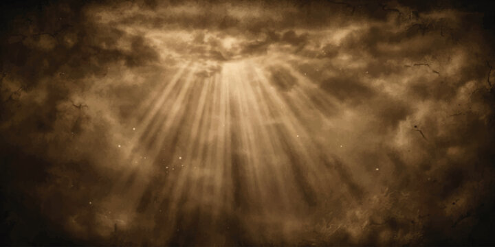 Dramatic Sun Rays Breaking Through Dark Clouds in Sepia Tone