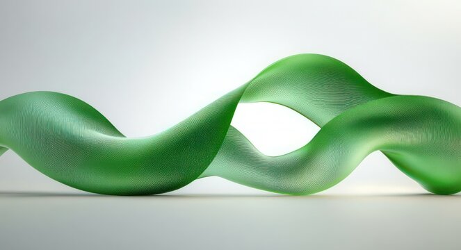 smooth green twisted ribbon wave on neutral background conveying calm elegant motion