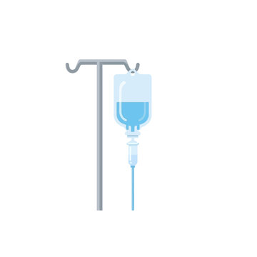 IV drip bag with saline solution on stand for medical treatment icon