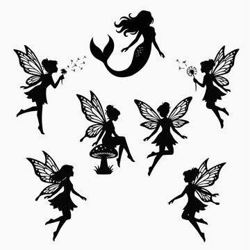 Fairy and Mermaid Silhouettes Set &ndash; Fantasy Vector Collection
