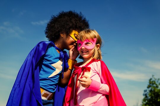 Strong superhero kids with superpowers