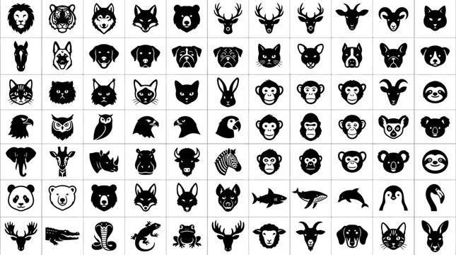 Collection of animal face icons.
