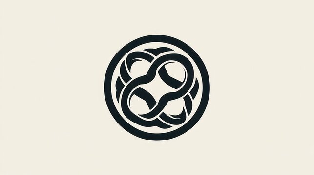 minimalist black circular emblem on light beige background with interlocking rounded loops forming an ornamental knot conveying balance and calm