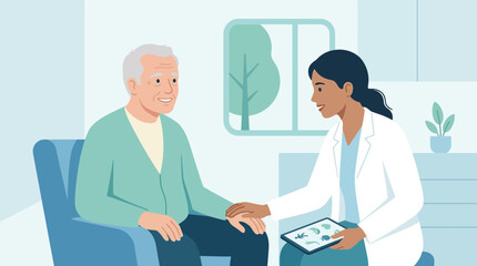 Obraz premium Doctor consulting elderly patient, healthcare, medical checkup, tablet