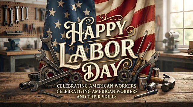 Happy Labor Day American Flags & Tools Workshop Celebration