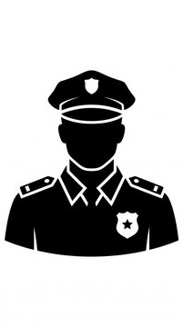 Minimalist black silhouette bust portrait icon of a security guard isolated on white background for UI, apps, infographics and commercial design.