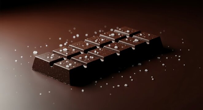 Dark chocolate bar with white sprinkles.