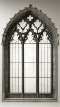 Ornate Gothic Arch Window with Intricate Stone Tracery and Mullions
