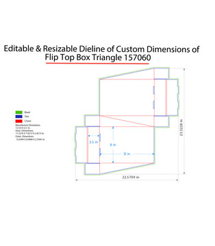 Editable dieline template for a triangle flip box, 157060